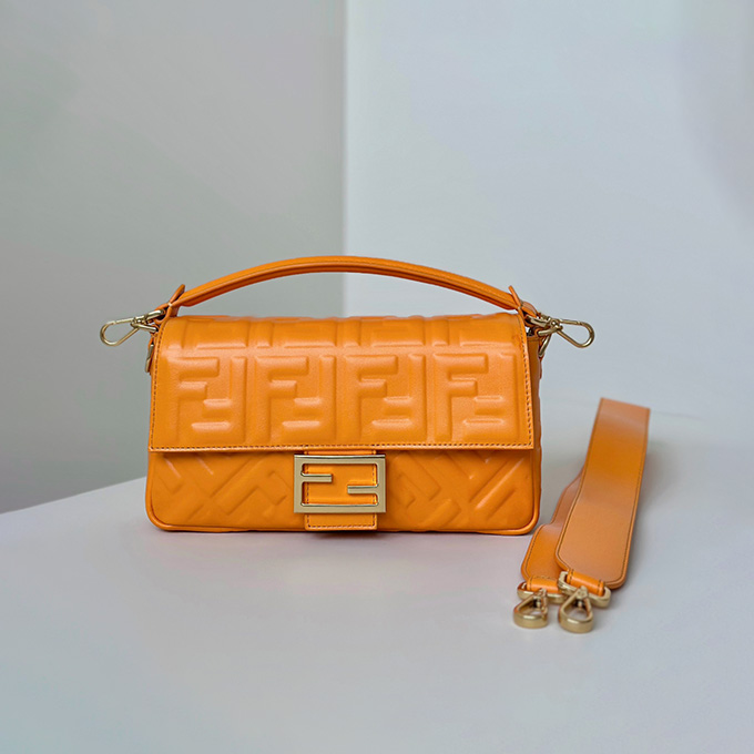 fendi baguette embossed ff lambskin shoulder bag